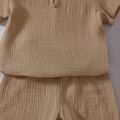 2pcs Toddler Boy/Girl Casual Solid Color Crepe Tee and Shorts Set Coffee image 5