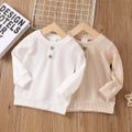 Baby Boy/Girl Button Design Solid Ribbed Knitted Long-sleeve Pullover Top White image 2