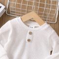 Baby Boy/Girl Button Design Solid Ribbed Knitted Long-sleeve Pullover Top White image 3