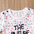 2pcs Baby Boy/Girl All Over Colorful Dots Letter Print Short-sleeve Tee and Shorts Set White image 3