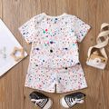 2pcs Baby Boy/Girl All Over Colorful Dots Letter Print Short-sleeve Tee and Shorts Set White image 2