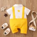 Baby Boy Crepe Short-sleeve Party Outfit Stars Print Splicing Bow Tie Romper Yellow