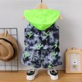 2pcs Baby Boy All Over Lightning Print Tie Dye Hooded Tank Top and Shorts Set Black image 2