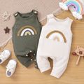 Baby Boy/Girl Rainbow Embroidered Waffle Tank Jumpsuit Beige image 2