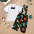 2pcs Toddler Boy Playful Bow tie Design Polo Shirt and Dinosaur Print Capri Suspender Pants Set Multi-color