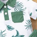 2pcs Baby Boy All Over Plant Print Short-sleeve Contrast Collar Polo Shirt and Solid Shorts Set Green image 2