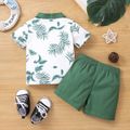 2pcs Baby Boy All Over Plant Print Short-sleeve Contrast Collar Polo Shirt and Solid Shorts Set Green image 4