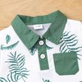 2pcs Baby Boy All Over Plant Print Short-sleeve Contrast Collar Polo Shirt and Solid Shorts Set Green image 5