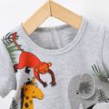 2pcs Baby Boy 100% Cotton Solid Shorts and Allover Animal Print Short-sleeve T-shirt Set Lightgrey image 2