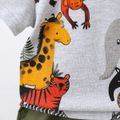 2pcs Baby Boy 100% Cotton Solid Shorts and Allover Animal Print Short-sleeve T-shirt Set Lightgrey image 3