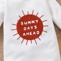 Baby Boy/Girl Letter Embroidered Waffle Long-sleeve Jumpsuit White