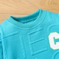 2pcs Toddler Boy Trendy Faux-two Letter Textured Sweatshirt and Elasticized Pants Set cyan image 3