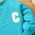 2pcs Toddler Boy Trendy Faux-two Letter Textured Sweatshirt and Elasticized Pants Set cyan image 4