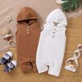Baby Boy/Girl Button Front Solid Rib Knit Hooded Tank Romper White