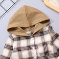 2pcs Baby Boy 95% Cotton Solid Pants and Hooded Long-sleeve Plaid Shirt Set Brown