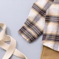2pcs Baby Boy 95% Cotton Solid Pants and Hooded Long-sleeve Plaid Shirt Set Brown image 4