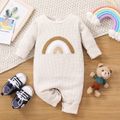 Baby Boy Rainbow Embroidered Long-sleeve Waffle Jumpsuit Beige