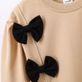Toddler Girl Sweet Bowknot Design Side Slit Pullover Sweatshirt Khaki image 3
