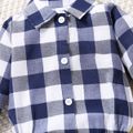 2pcs Baby Boy 100% Cotton Pants and Long-sleeve Button Up Plaid Shirt Romper Set Blue image 4