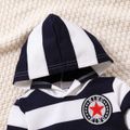 2pcs Baby Boy 100% Cotton Star & Letter Patched Embroidery Sweatpants and Long-sleeve Striped Hoodie Set Dark Blue image 3