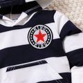 2pcs Baby Boy 100% Cotton Star & Letter Patched Embroidery Sweatpants and Long-sleeve Striped Hoodie Set Dark Blue image 4