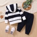 2pcs Baby Boy 100% Cotton Star & Letter Patched Embroidery Sweatpants and Long-sleeve Striped Hoodie Set Dark Blue image 2
