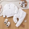 2pcs Baby Boy/Girl Long-sleeve Solid Rib Knit Pullover and Pants Set OffWhite image 1
