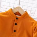 Toddler Boy Solid Color Button Design Long-sleeve Tee Brown image 3