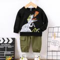 100% Cotton 2pcs Baby Boy Long-sleeve Dinosaur Print Sweatshirt and Cargo Pants Set Black image 1