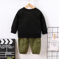 100% Cotton 2pcs Baby Boy Long-sleeve Dinosaur Print Sweatshirt and Cargo Pants Set Black image 2