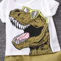 2pcs Baby Boy Glasses Dinosaur Print Short-sleeve Tee and Cargo Shorts Set White image 3