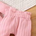 3pcs Baby Girl Pink Textured Ruffle Trim Bow Front Long-sleeve Romper and Pants with Headband Set Pink