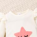 Baby Girl Embroidered Detail Ruffle Trim Long-sleeve Waffle Jumpsuit White image 5