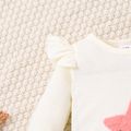 Baby Girl Embroidered Detail Ruffle Trim Long-sleeve Waffle Jumpsuit White image 4