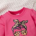 100% Cotton Baby Girl Leopard Figure & Letter Print Puff-sleeve Sweatshirt Hot Pink image 3