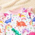 2pcs Baby Girl Allover Colorful Dinosaur Print Ruffle Long-sleeve Sweatshirt and Sweatpants Set Pink image 3