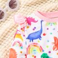 2pcs Baby Girl Allover Colorful Dinosaur Print Ruffle Long-sleeve Sweatshirt and Sweatpants Set Pink image 4