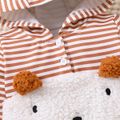 Baby Boy/Girl Long-sleeve Striped Spliced Fleece Animal Embroidered Hoodie Brown image 4