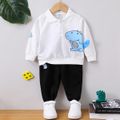 2pcs Toddler Boy Playful Dinosaur Print Polo Tee and Pants Set White image 1