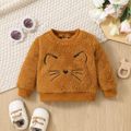 Baby Boy/Girl Animal Embroidered Long-sleeve Thermal Fuzzy Sweatshirt Brown image 2