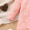 2pcs Baby Girl Pinstriped Ribbed Ruffle Long-sleeve Button Jumpsuit & Headband Set Coral image 5
