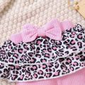 Baby Girl Layered Leopard Print Ruffle Trim Spliced Rib Knit Bow Front Leggings Pink image 4