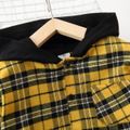 Toddler Boy Button Design Hooded Long-sleeve Plaid Shirt Yellow image 3