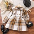 Toddler Girl Classic Ruffled Double Breasted Plaid Coat Brown image 1