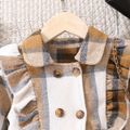 Toddler Girl Classic Ruffled Double Breasted Plaid Coat Brown image 3
