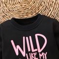 Baby Girl Letter Print Black Long-sleeve Sweatshirt Black image 3