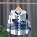 Toddler Girl/Boy 100% Cotton Button Design Plaid Hooded Jacket Blue image 1