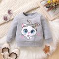 Baby Girl Cat Print Long-sleeve Pullover Sweatshirt Flecked Grey image 1