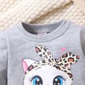 Baby Girl Cat Print Long-sleeve Pullover Sweatshirt Flecked Grey image 4