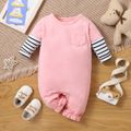 Baby Boy/Girl 95% Cotton Striped Panel Long-sleeve Jumpsuit Pink image 1